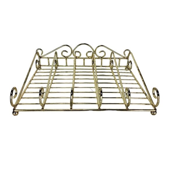 Gold Scroll Tabletop Footed Spice Rack Buffet Flatware Caddy Tray Vintage - Picture 4 of 15